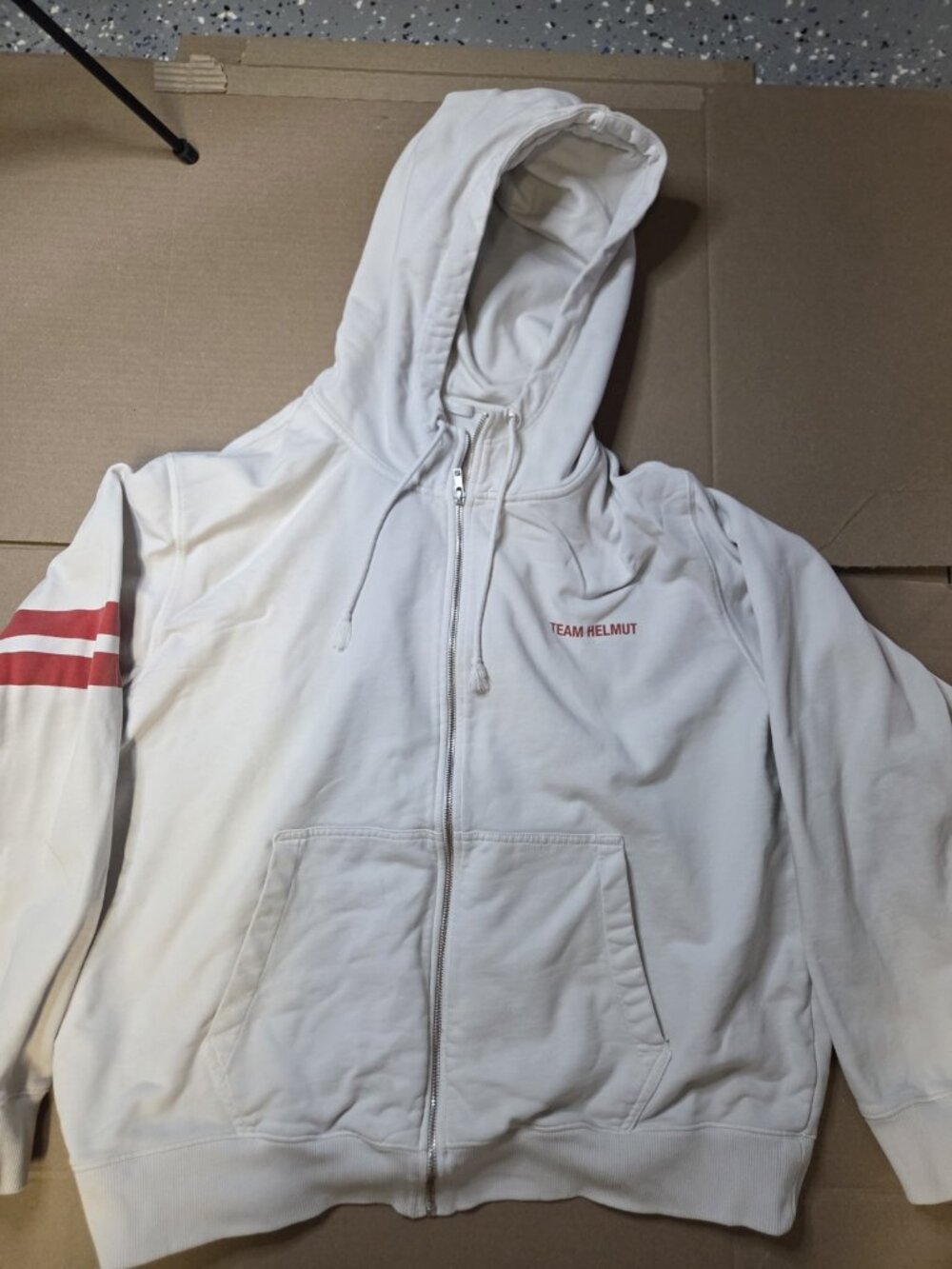 Helmut Lang Team Helmut Mens Hoodie W/ Red Striped Sleeve Cotton In Size 2XL